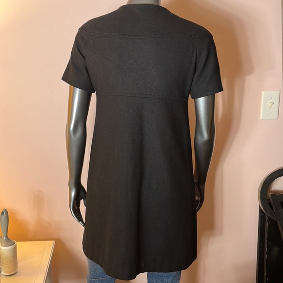 Black Wool Short Sleeve Pea Coat Empire Waist Snap Button Closure Sz Small - Picture 2 of 5